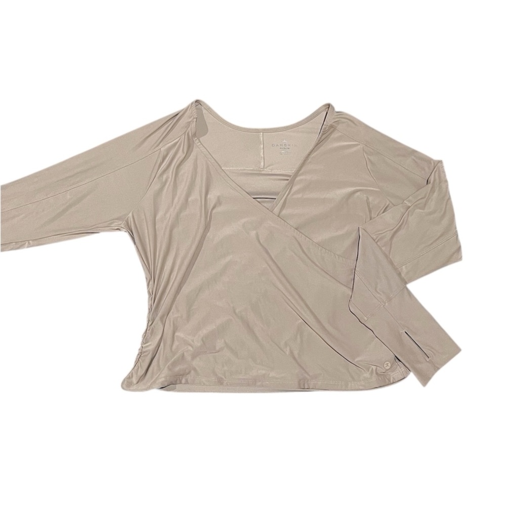 Danskin Taupe Athletic Wrap L/S Top with Thumb Holes Women’s XL